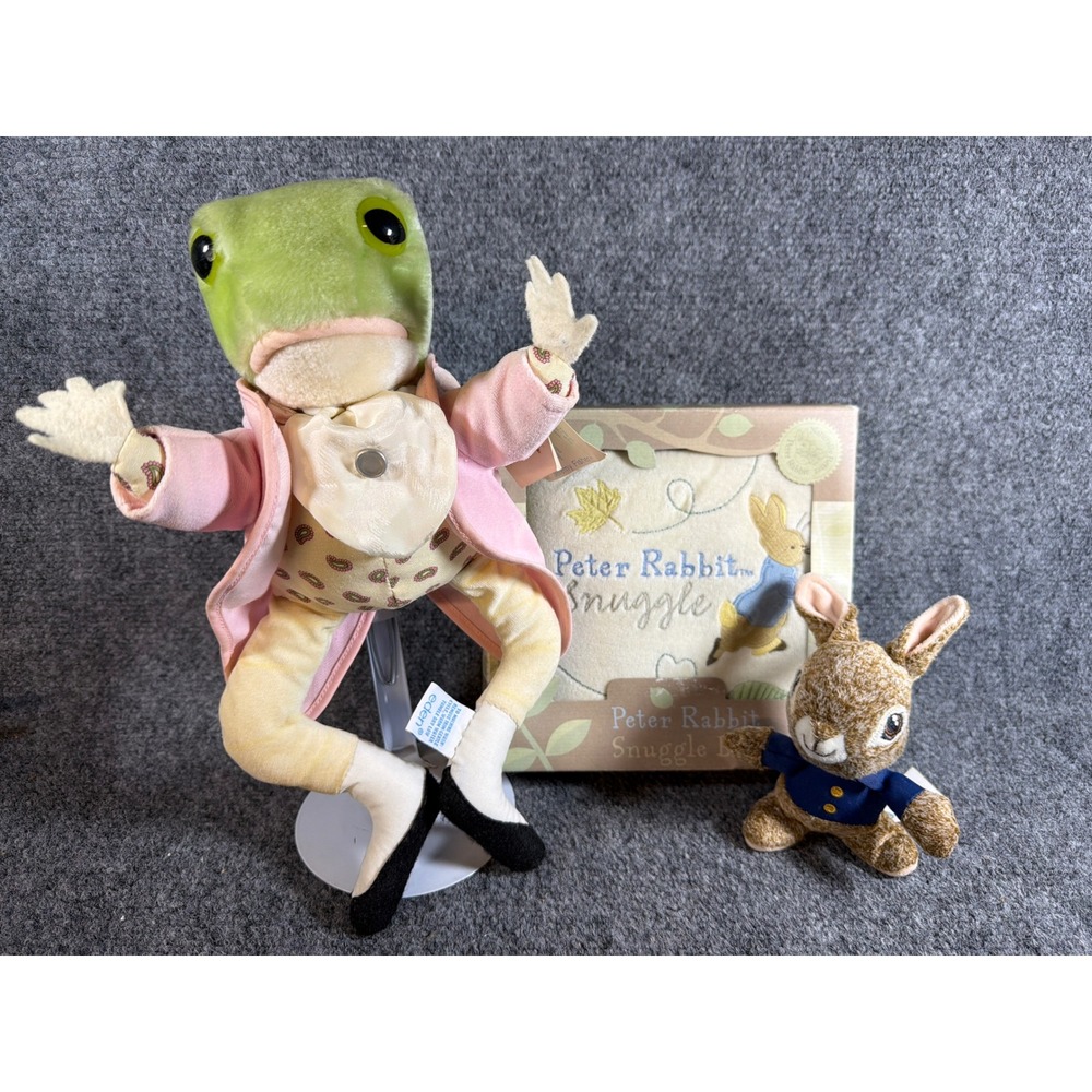 Beatrix Potter Peter Rabbit Snuggle Book Lot Mr Jeremy Fisher Frog Plush Vintage